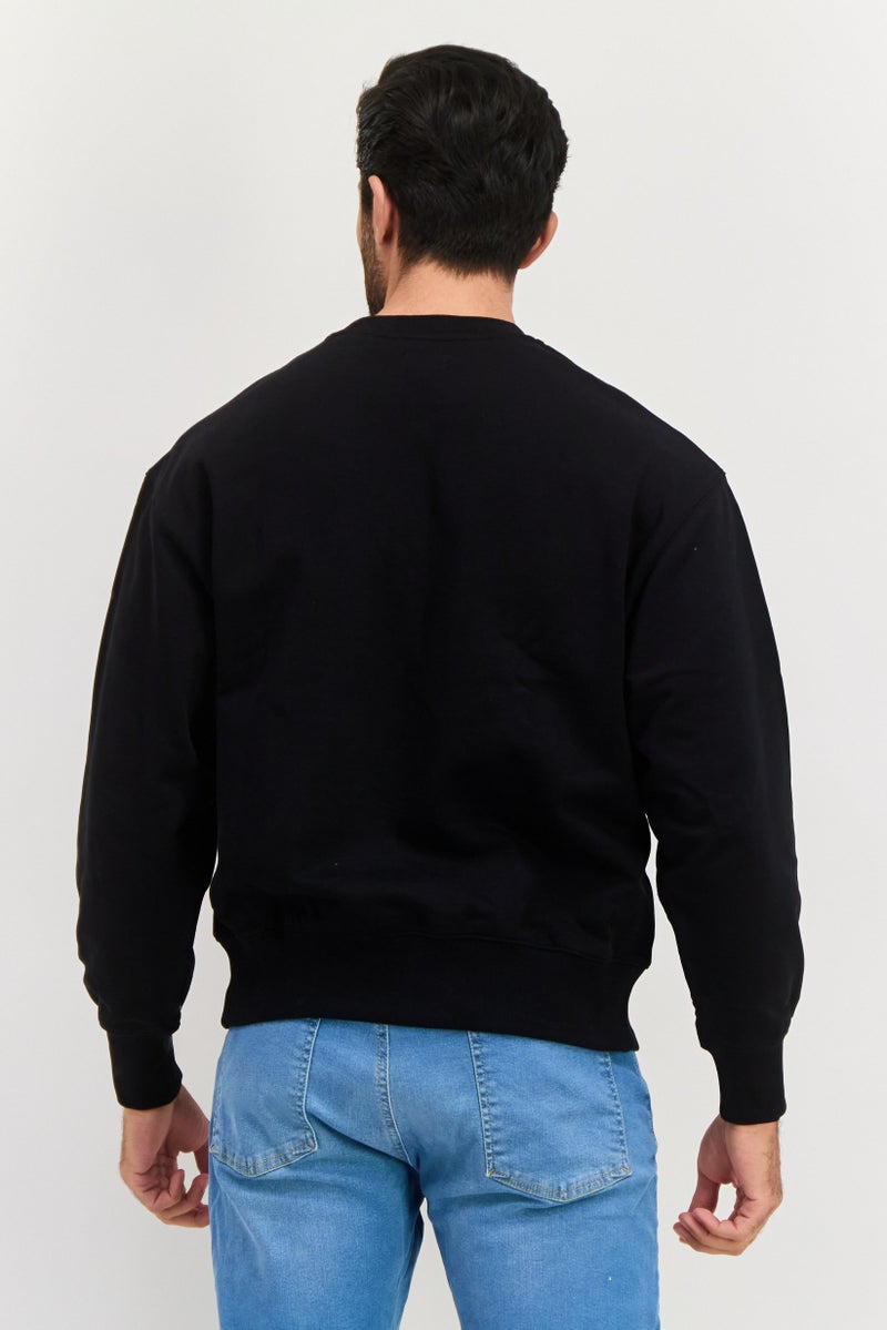 ESPRIT Men Ribbed Neck Brand Logo Long Sleeves Sweatshirt, Black - Image 2