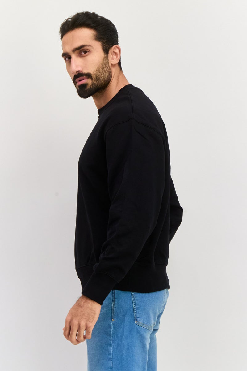 ESPRIT Men Ribbed Neck Brand Logo Long Sleeves Sweatshirt, Black - Image 4