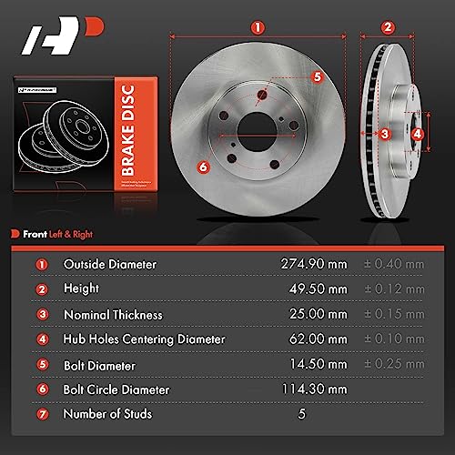 A-Premium 10.82 inch (275mm) Front Vented Disc Brake Rotors Compatible with Select Toyota Models - RAV4 2001-2003 2.0L 2004-2005 2.4L, 2-PC Set - Image 5