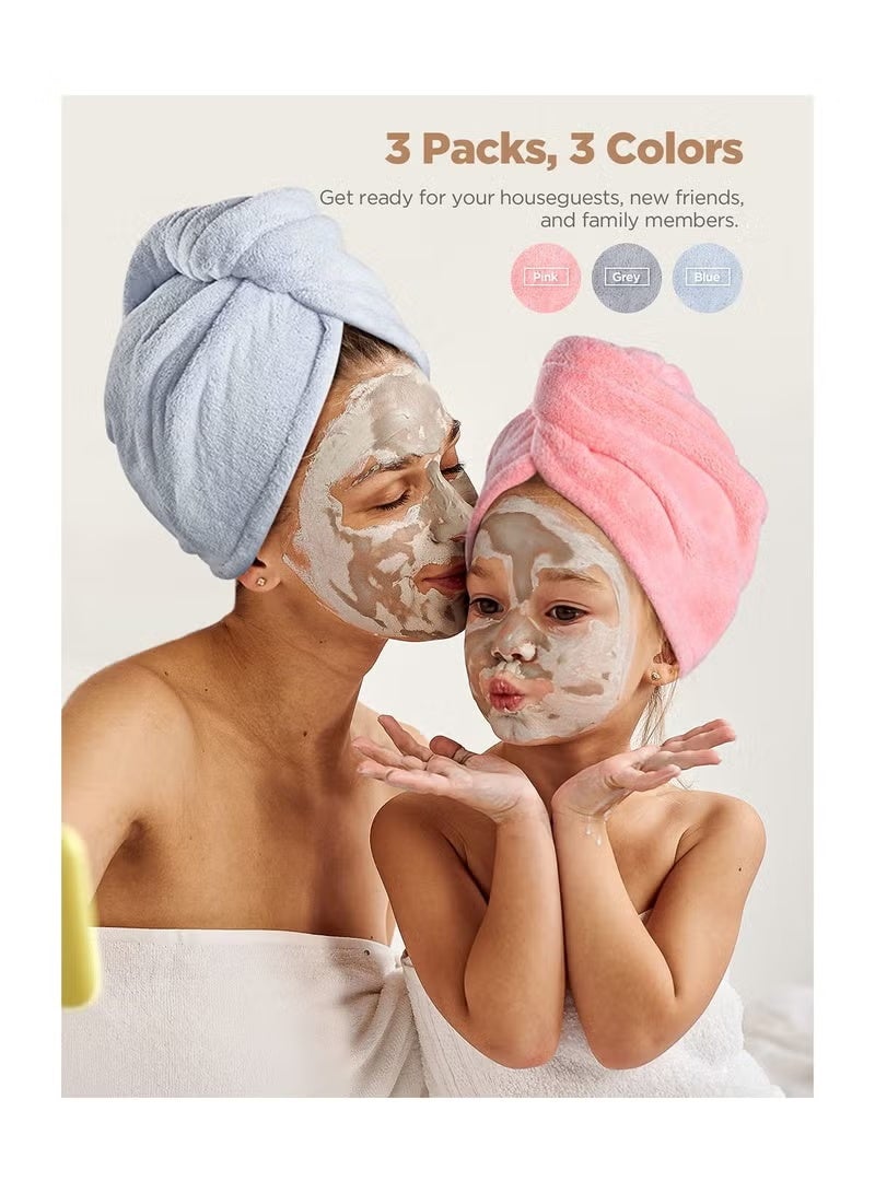 يوكانبي مجموعة 3 من مناشف الشعر المصنوعة من الألياف الدقيقة للشعر المبلل – سريعة الجفاف وخفيفة الوزن، لفائف شعر فائقة الامتصاص للنساء باللون الوردي والأزرق والرمادي - Image 5