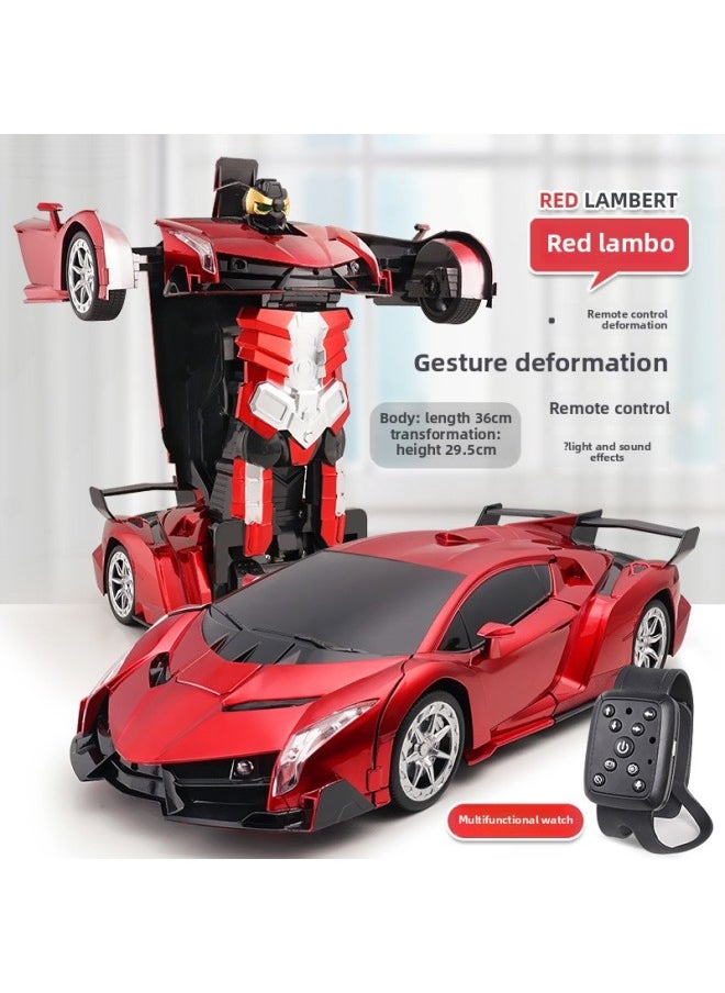 One-key Deformation Remote Control Car 2.4G Gesture Induction King Kong Robot Children's Toy Racing Generation Batch Cross-border-Color:Red Rambo [Remote Control + Gesture + Watch + Voice] 1:12  - Image 1