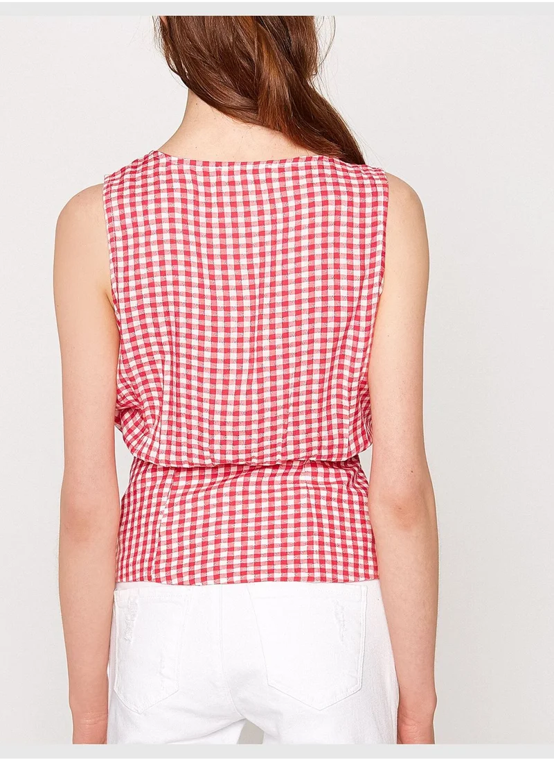 كوتون Sleeveless Check Blouse