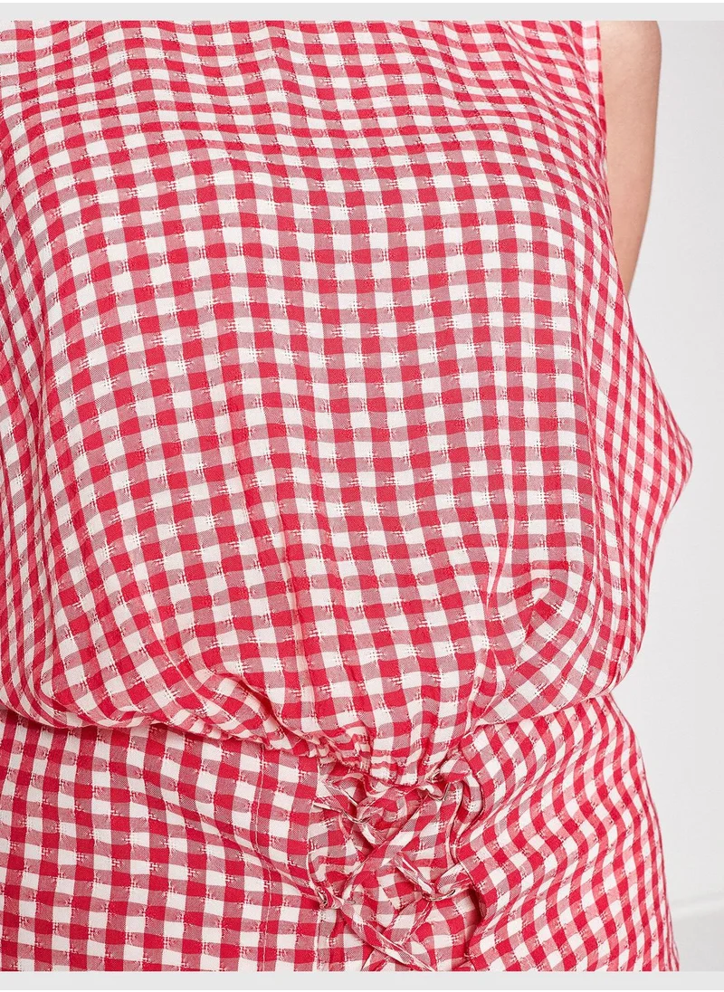 كوتون Sleeveless Check Blouse
