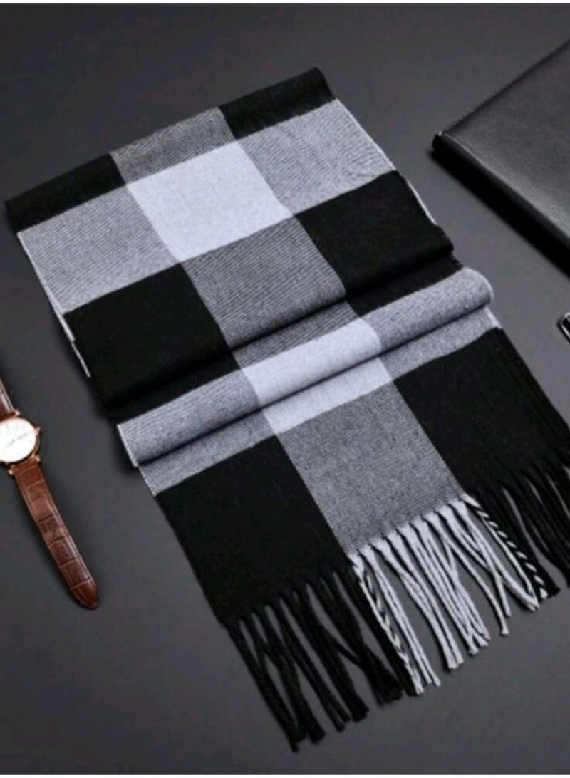 Shein 1pc Unisex Black, White, Gray Square Plaid Pattern Faux Cashmere Neck ScarF - Image 3