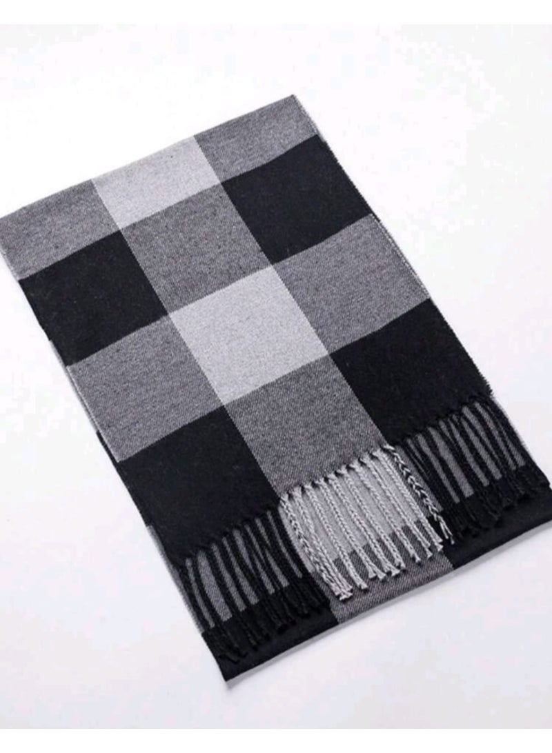Shein 1pc Unisex Black, White, Gray Square Plaid Pattern Faux Cashmere Neck ScarF - Image 2