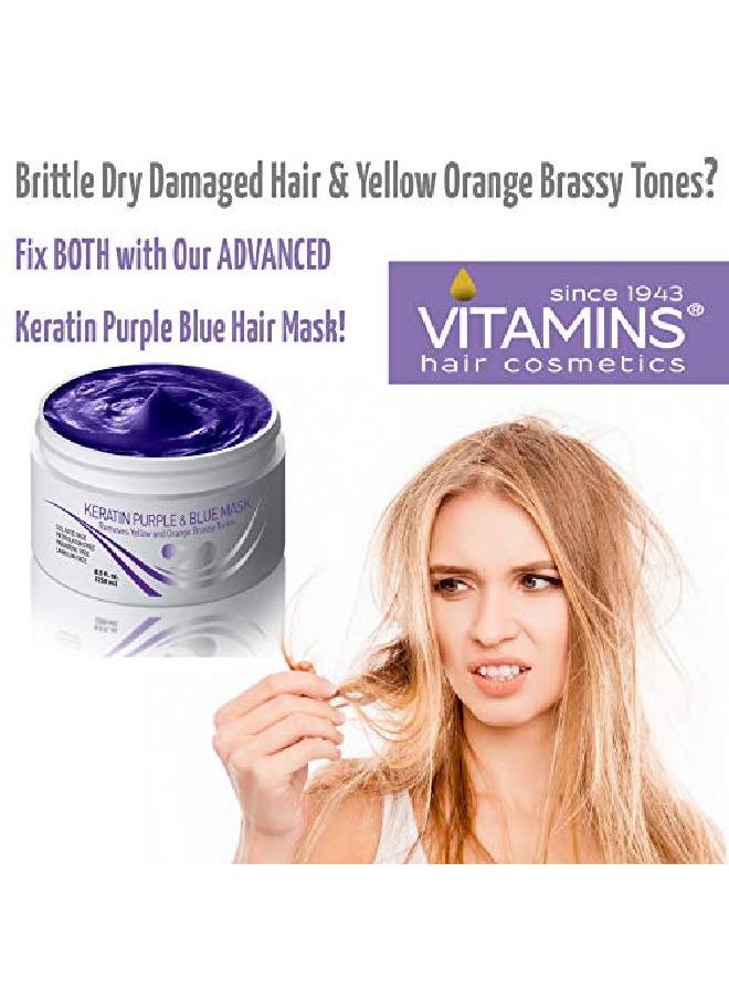 Vitamins Hair Cosmetics - فيتامينات كيراتين ماسك الشعر الأرجواني بروتين أزرق فيوليت علاج عميق بلسم تونر للشعر الأشقر البلاتيني الفضي الرمادي الخشبي أو البني الجاف والتالف ذو النغمة النحاسية - Image 1