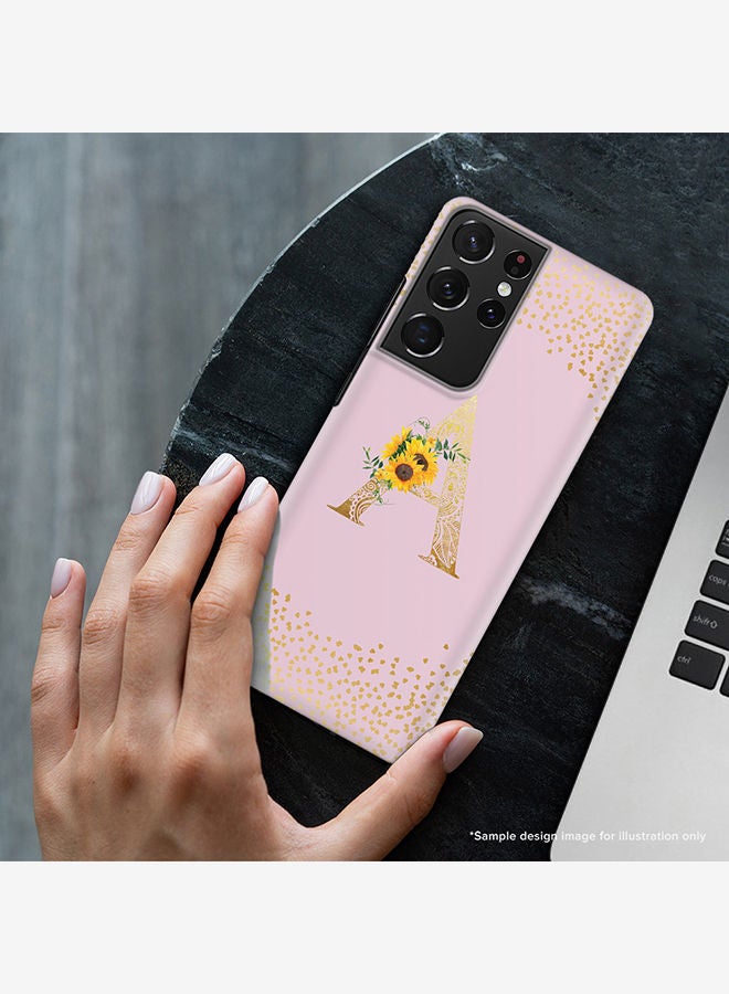 Stylizedd Monogram Slim Cover for Samsung Galaxy S21 Ultra 5G Case Custom Initials Letter Floral Pattern Snap Series Mobile Cover Matte Alphabet  - R (Pink) - Image 2