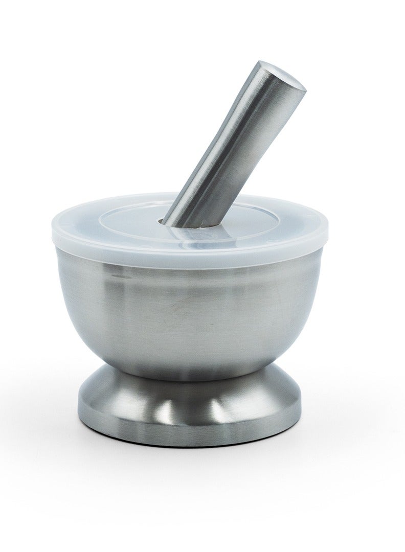 BERAM Pestle and Mortar Set Manual Grinder with Lid Premium Stainless Steel Mixing Bowl for Garlic Spices Herbs Durable Sturdy Long Lasting and Easy Cleaning - Image 1