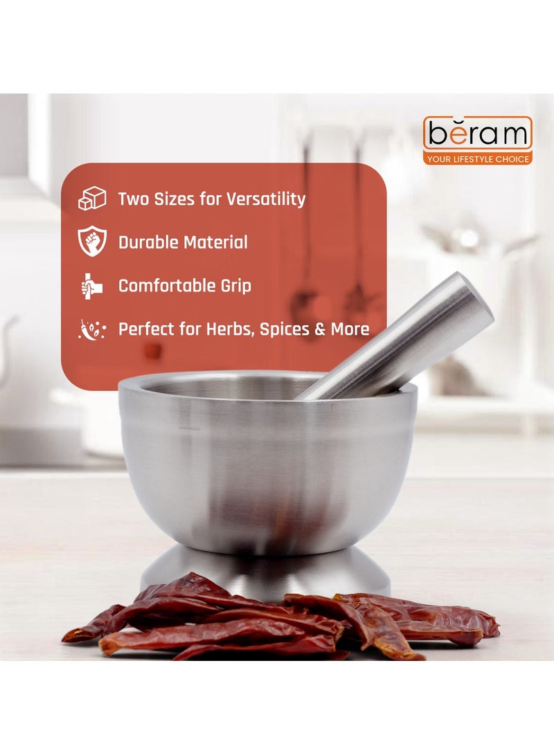 BERAM Pestle and Mortar Set Manual Grinder with Lid Premium Stainless Steel Mixing Bowl for Garlic Spices Herbs Durable Sturdy Long Lasting and Easy Cleaning - Image 5
