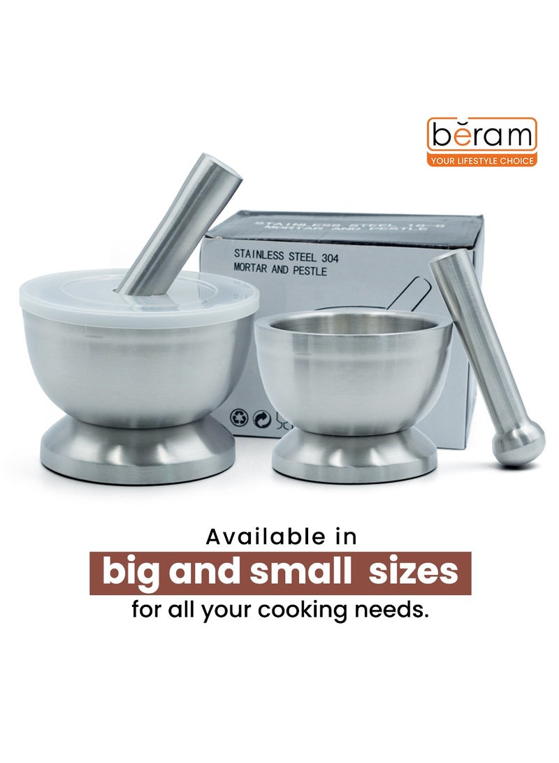 BERAM Pestle and Mortar Set Manual Grinder with Lid Premium Stainless Steel Mixing Bowl for Garlic Spices Herbs Durable Sturdy Long Lasting and Easy Cleaning - Image 3
