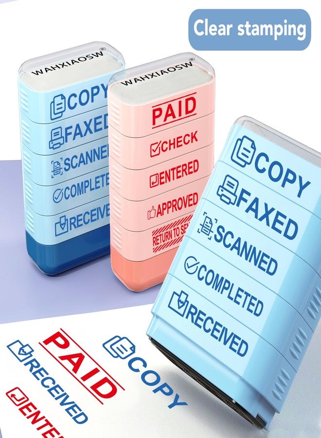 WAHXIAOSW Building Blocks Office Stamps 5-Layer Stacked Office Stamps - Business Refillable Self Inking Stamp with Copy, Faxed, Received, Scanned, and Completed Stamps(2 Refill Ink Included) - Image 5