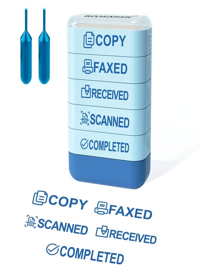 WAHXIAOSW Building Blocks Office Stamps 5-Layer Stacked Office Stamps - Business Refillable Self Inking Stamp with Copy, Faxed, Received, Scanned, and Completed Stamps(2 Refill Ink Included) - Image 1