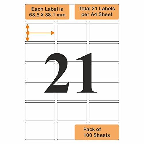 Oddy A4 Self Adhesive Paper Label Stickers for Laser & Inkjet Printers - 21 Labels per Sheet - Pack of 100 Sheets - for Shipping, Address, Folders, Industrial use - Image 3