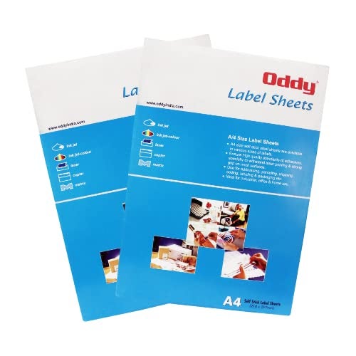 Oddy A4 Self Adhesive Paper Label Stickers for Laser & Inkjet Printers - 21 Labels per Sheet - Pack of 100 Sheets - for Shipping, Address, Folders, Industrial use - Image 1