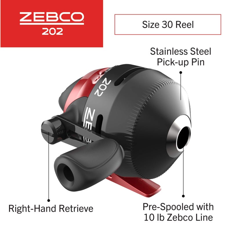 Zebco 202 & 404 Spincast Reels and Fishing Rod Combos (2-Pack), 5-Foot 6-Inch 2-Piece Fishing Pole, Size 30 and 40 Reels, Right-Hand Retrieve, Pre-Spooled with 10 lb and 15 lb Cajun Line, Black/Red - Image 3