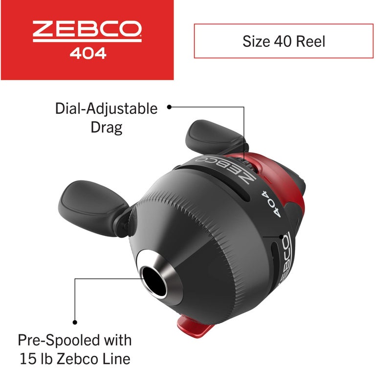 Zebco 202 & 404 Spincast Reels and Fishing Rod Combos (2-Pack), 5-Foot 6-Inch 2-Piece Fishing Pole, Size 30 and 40 Reels, Right-Hand Retrieve, Pre-Spooled with 10 lb and 15 lb Cajun Line, Black/Red - Image 5