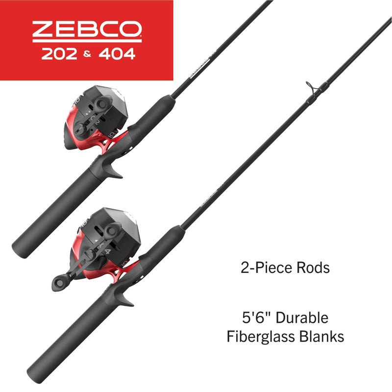 Zebco 202 & 404 Spincast Reels and Fishing Rod Combos (2-Pack), 5-Foot 6-Inch 2-Piece Fishing Pole, Size 30 and 40 Reels, Right-Hand Retrieve, Pre-Spooled with 10 lb and 15 lb Cajun Line, Black/Red - Image 2