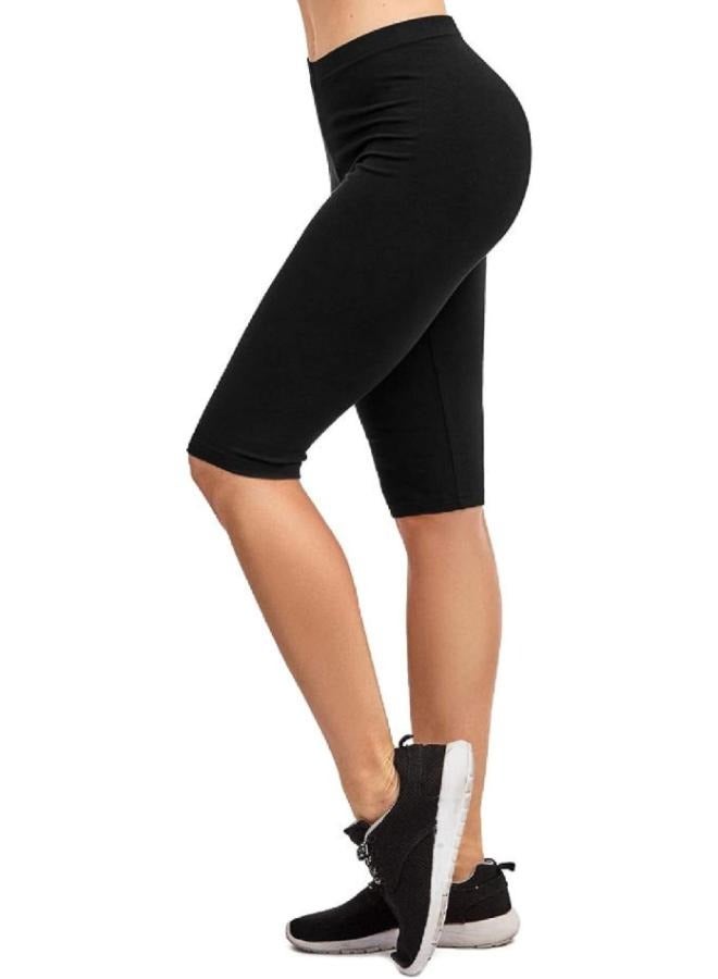 Women's Knee Length Cotton Biker Shorts Leggings Walking Exercise Workout Yoga Boyshorts Activewear KU361 - Image 1