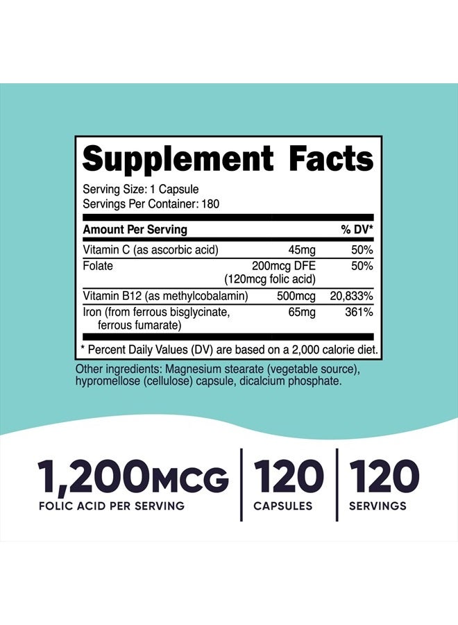 Nutricost Folic Acid for Women (Vitamin B9) 1200 mcg, 120 Capsules, with B12 and Biotin, Veggie Caps, Non-GMO & Gluten Free - Image 2