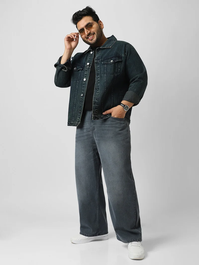 Urbano Fashion  Urbano Plus Men's Dark Blue Regular Fit Washed Full Sleeve Denim Jacket  | Best Price UAE