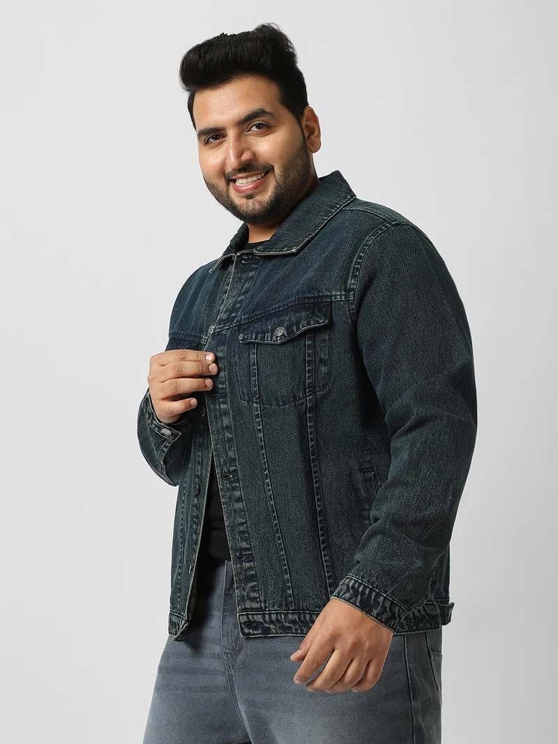 Urbano Fashion  Urbano Plus Men's Dark Blue Regular Fit Washed Full Sleeve Denim Jacket  | Best Price UAE