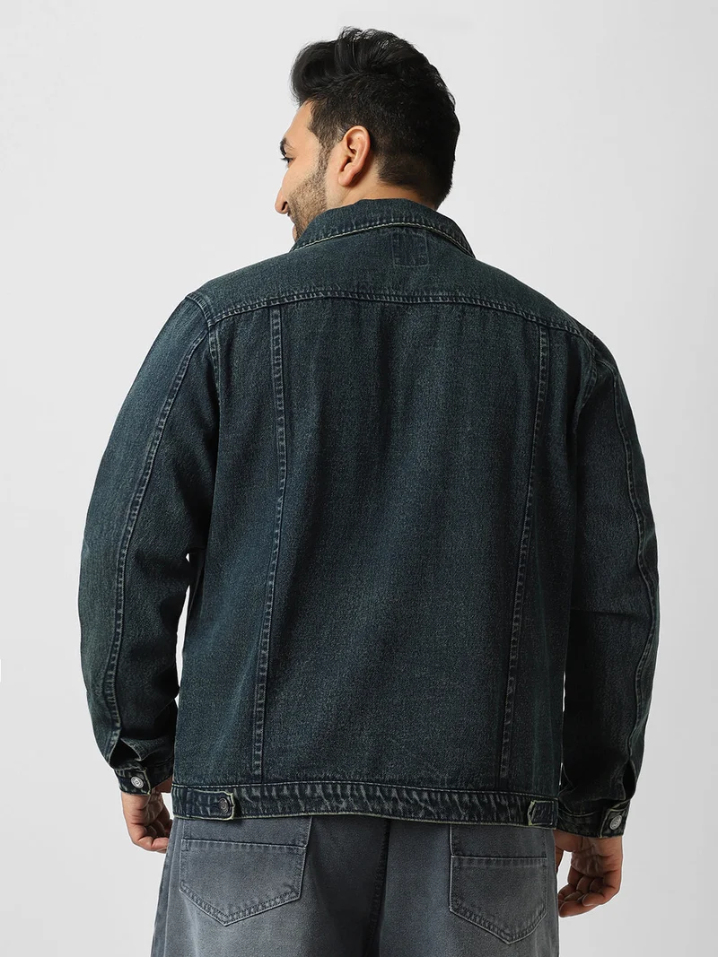 Urbano Fashion  Urbano Plus Men's Dark Blue Regular Fit Washed Full Sleeve Denim Jacket  | Best Price UAE