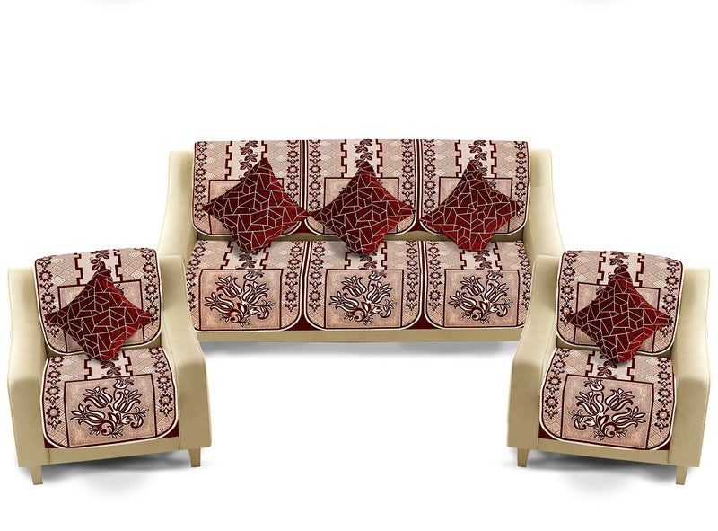 Dazzling DECOR Velvet Sofa Cover with Cushion Covers Set of 5 Seater - Premium Sofa Covers 3 Seater and 2 Seater Full Cover Set for Couch Seat - Heavy Fabric Sofa Slip Back Protector, 1001_Maroon - Image 2