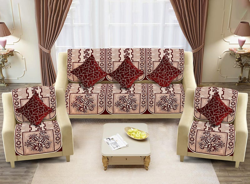 Dazzling DECOR Velvet Sofa Cover with Cushion Covers Set of 5 Seater - Premium Sofa Covers 3 Seater and 2 Seater Full Cover Set for Couch Seat - Heavy Fabric Sofa Slip Back Protector, 1001_Maroon - Image 1