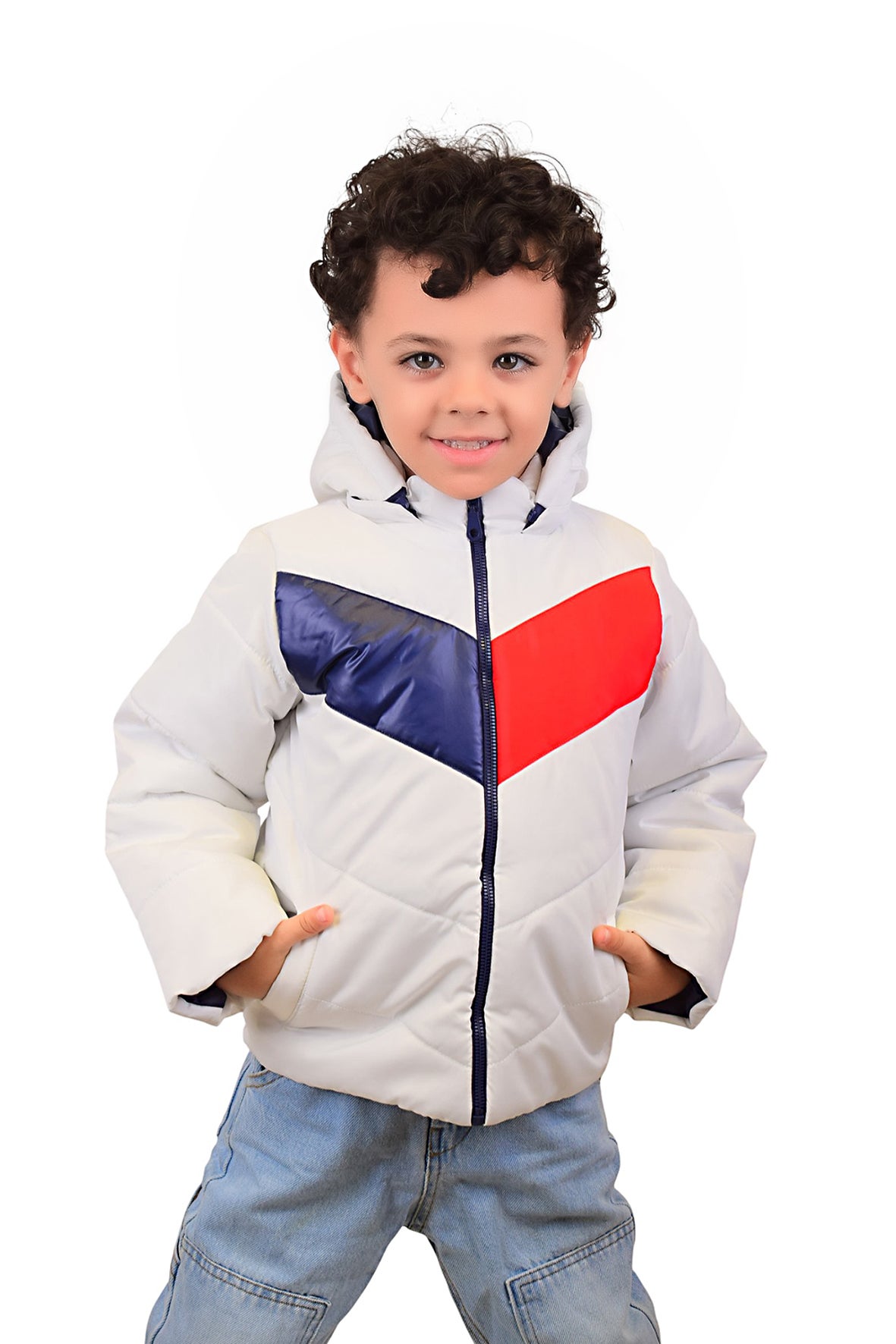 Boy's Waterproof Polyester Long Sleeve Jacket With Base Cap Hood - Multicolored