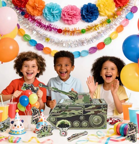 HEIPINIUYE Valentines Cards for Kids 3D Camo Tank Valentines Day Box for Kids Classroom School Gift Exchange Camouflage Army Party Supplies Valentine Mailbox with 35 Military Valentine Cards - Image 5
