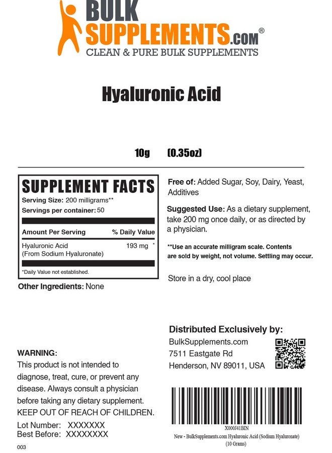 BULKSUPPLEMENTS.COM Hyaluronic Acid Powder Hyaluronic Acid Supplements Hyaluronic Acid 200Mg Hyaluronic Acid Food Grade 200Mg Of Pure Hyaluronic Acid Per Serving (10 Grams 0.35 Oz) - Image 3