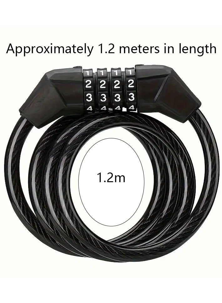 Generic Motorcycle Helmet Lock, Bike Helmet Lock, 4 Digit Small Cable Lock, Retractable Stroller Lock, Luggage Lock, Black  - Image 2