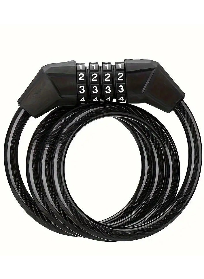 Generic Motorcycle Helmet Lock, Bike Helmet Lock, 4 Digit Small Cable Lock, Retractable Stroller Lock, Luggage Lock, Black  - Image 1