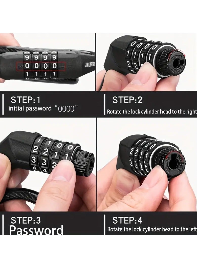 Generic Motorcycle Helmet Lock, Bike Helmet Lock, 4 Digit Small Cable Lock, Retractable Stroller Lock, Luggage Lock, Black  - Image 5