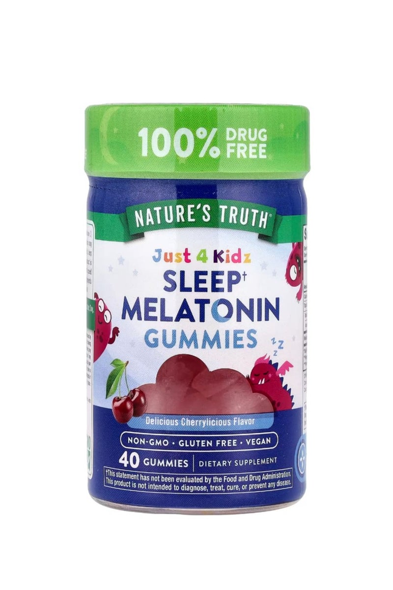 نايتشورز تروث جاست فور كيدز - أقراص مضغ لدعم النوم غنية بالميلاتونين بنكهة الكرز اللذيذة - 40 قرصًا (1 غرام لكل قرص) - Image 1