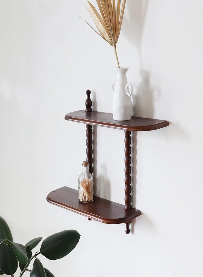 FRIADE 2-Tier Wall Mounted Floating Shelf with Two Roman Column,Decorative Display Shelf for Entrance,Bathroom, Bedroom, Living Room, Kitchen,Office (Dark Brown) - Image 2