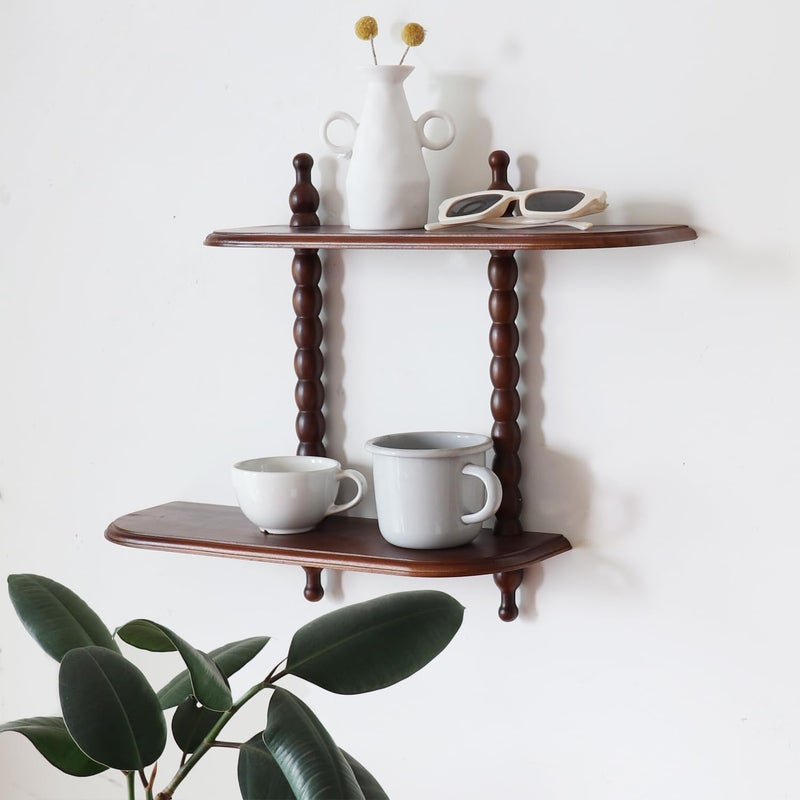 FRIADE 2-Tier Wall Mounted Floating Shelf with Two Roman Column,Decorative Display Shelf for Entrance,Bathroom, Bedroom, Living Room, Kitchen,Office (Dark Brown) - Image 1