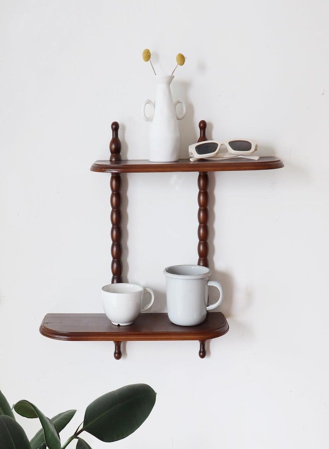 FRIADE 2-Tier Wall Mounted Floating Shelf with Two Roman Column,Decorative Display Shelf for Entrance,Bathroom, Bedroom, Living Room, Kitchen,Office (Dark Brown) - Image 4