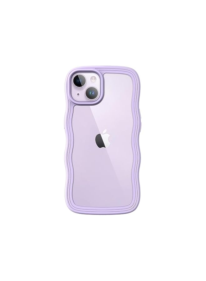 JETech Cute Case for iPhone 14 6.1-Inch, Wave Frame Curly Shape Shockproof Phone Cover for Women and Girls, Clear Hard PC Back (Purple) - Image 1