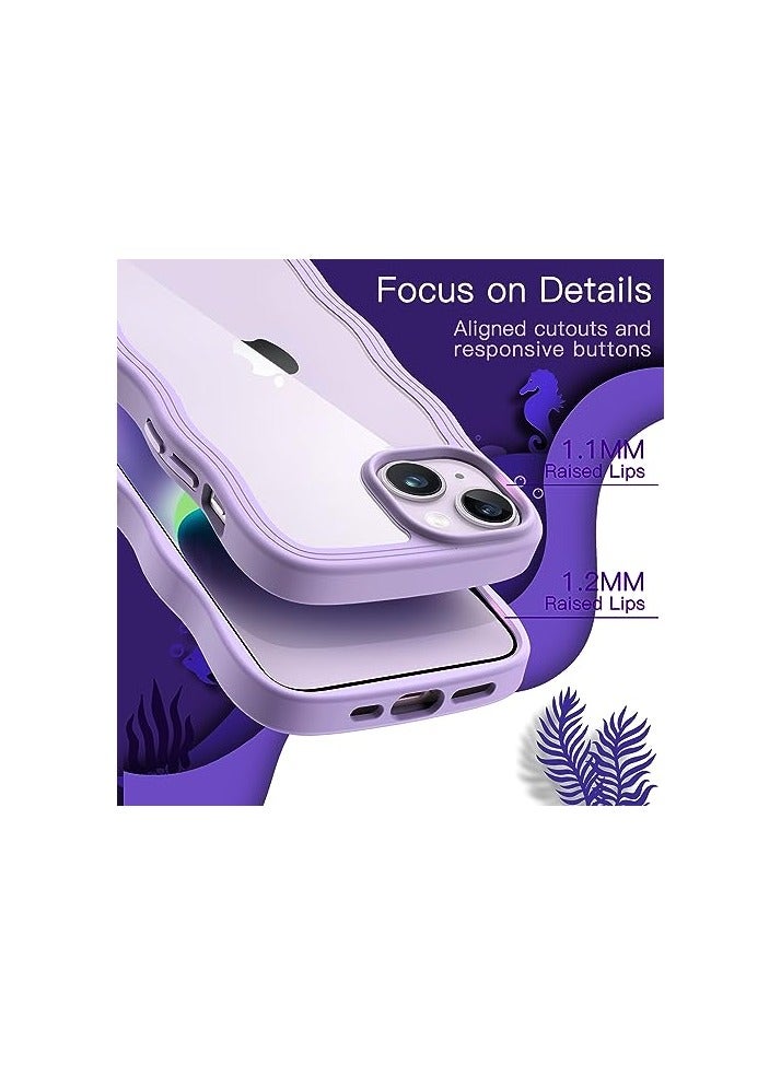 JETech Cute Case for iPhone 14 6.1-Inch, Wave Frame Curly Shape Shockproof Phone Cover for Women and Girls, Clear Hard PC Back (Purple) - Image 3