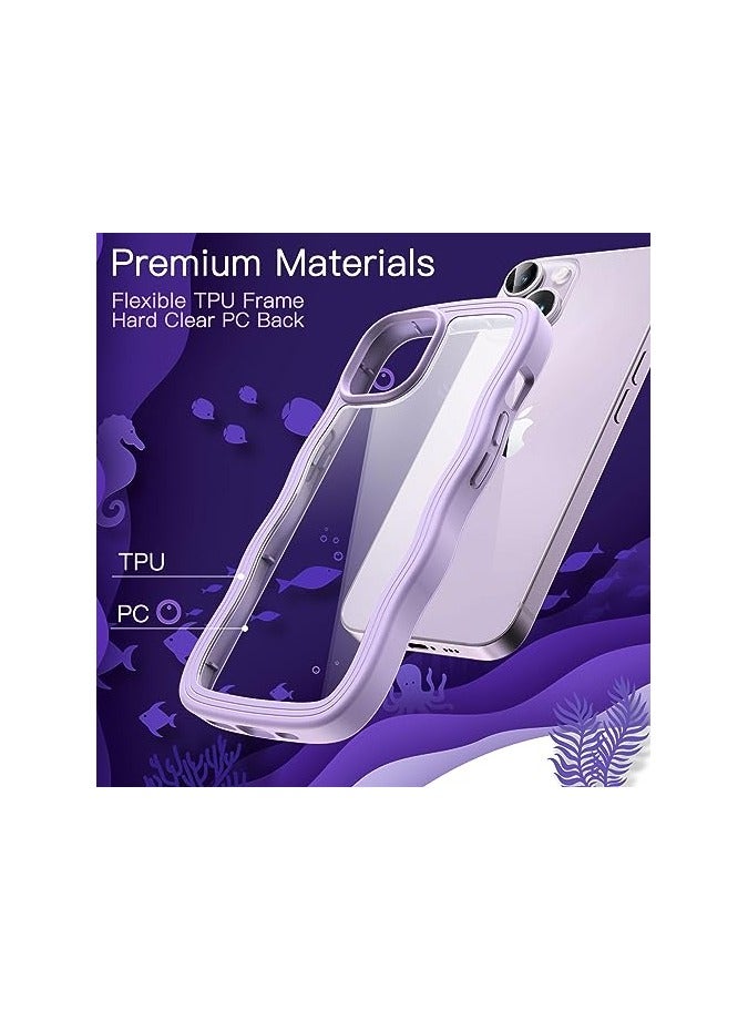 JETech Cute Case for iPhone 14 6.1-Inch, Wave Frame Curly Shape Shockproof Phone Cover for Women and Girls, Clear Hard PC Back (Purple) - Image 4