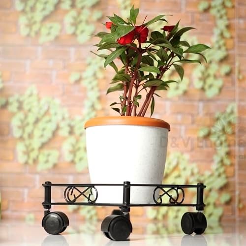 D&V ENGINEERING - Creative in innovation D&V Engineering Heavy Duty Plant Stand with Wheels | 80 kg Load per Stand | Easy Wheel Assembly | Large Pot Plant Caddy & Plant Holder for Indoor & Outdoor | Black, Square | Pack of 1 - Image 4