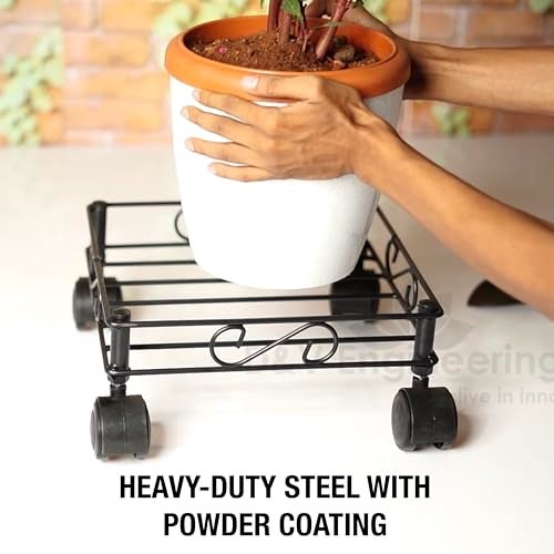 D&V ENGINEERING - Creative in innovation D&V Engineering Heavy Duty Plant Stand with Wheels | 80 kg Load per Stand | Easy Wheel Assembly | Large Pot Plant Caddy & Plant Holder for Indoor & Outdoor | Black, Square | Pack of 1 - Image 2