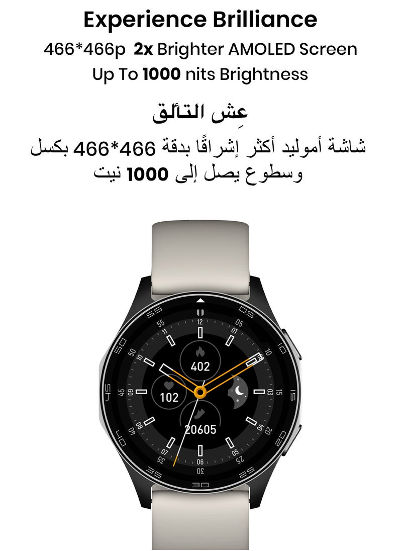 TinyMoose - Atlas Smartwatch | Super HD AMOLED Display, Built-In GPS, AI-Powered Fitness Tracking, Heart Rate & SpO2 Monitor, 30M Water Resistant, Bluetooth Calling, Super Responsive Touchscreen, for Android & iOS – Alpine White - Image 1