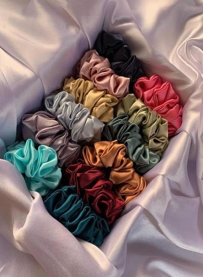 ShipFayda Premium Satin Scrunchies for Women, Luxury Hair Scrunchies for Women and Girls Elegant Ponytail Holders Hair Band for Women in Solid Colors for Stylish Hairdos (Multicolor) (12) - Image 1