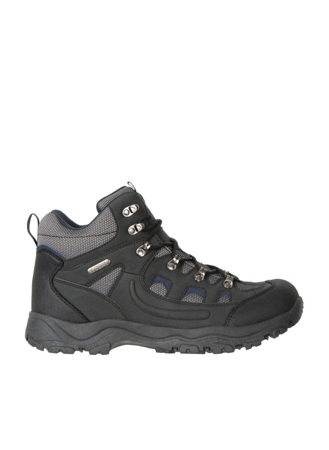 Mountain Warehouse أحذية رجال مغامرة مقاومة للماء من ماونتن ويرهوس - أحذية إيزودراي مع الجزء العلوي الاصطناعي، بطانة شبكية، نتوءات عميقة ووسادة EVA - ربيع صيف، للمشي في الطبيعة والأنشطة الخارجية، أسود، 43 EU - Image 1