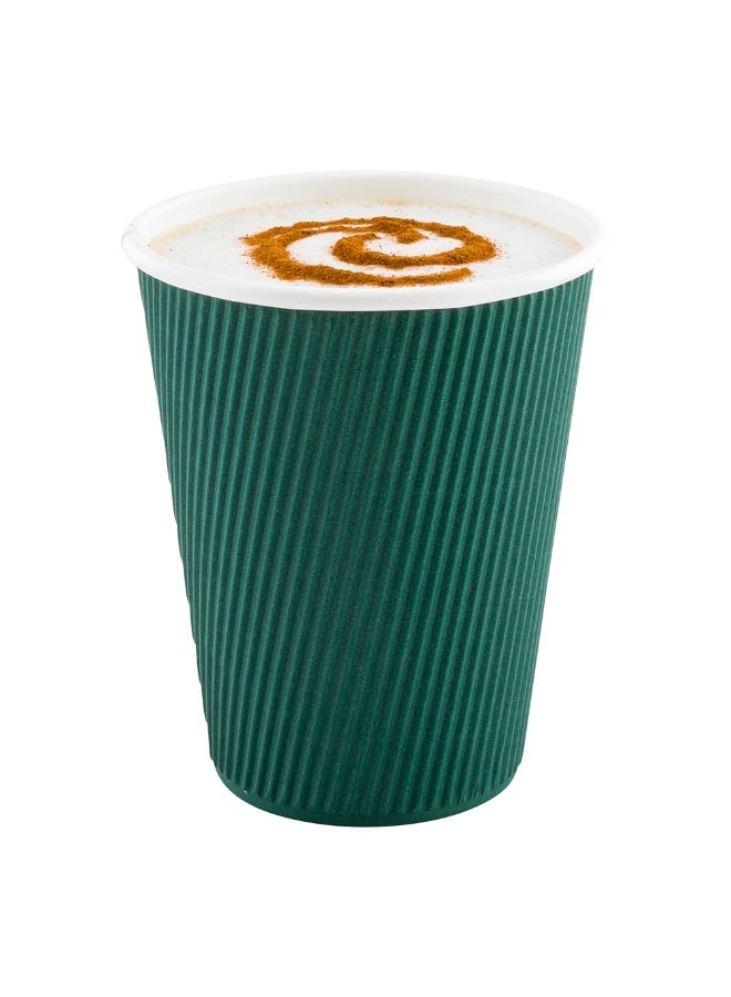 Restaurantware Restaurantware 12 Ounce Ripple Wall Disposable Coffee Cups, 500 Insulated Forest Green Paper Tumblers with Rolled Rim Design, Lids Sold Separately for Hot Drinks like Tea, Hot Chocolate and More  - Image 2