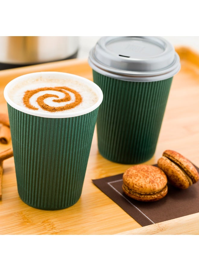 Restaurantware Restaurantware 12 Ounce Ripple Wall Disposable Coffee Cups, 500 Insulated Forest Green Paper Tumblers with Rolled Rim Design, Lids Sold Separately for Hot Drinks like Tea, Hot Chocolate and More  - Image 3
