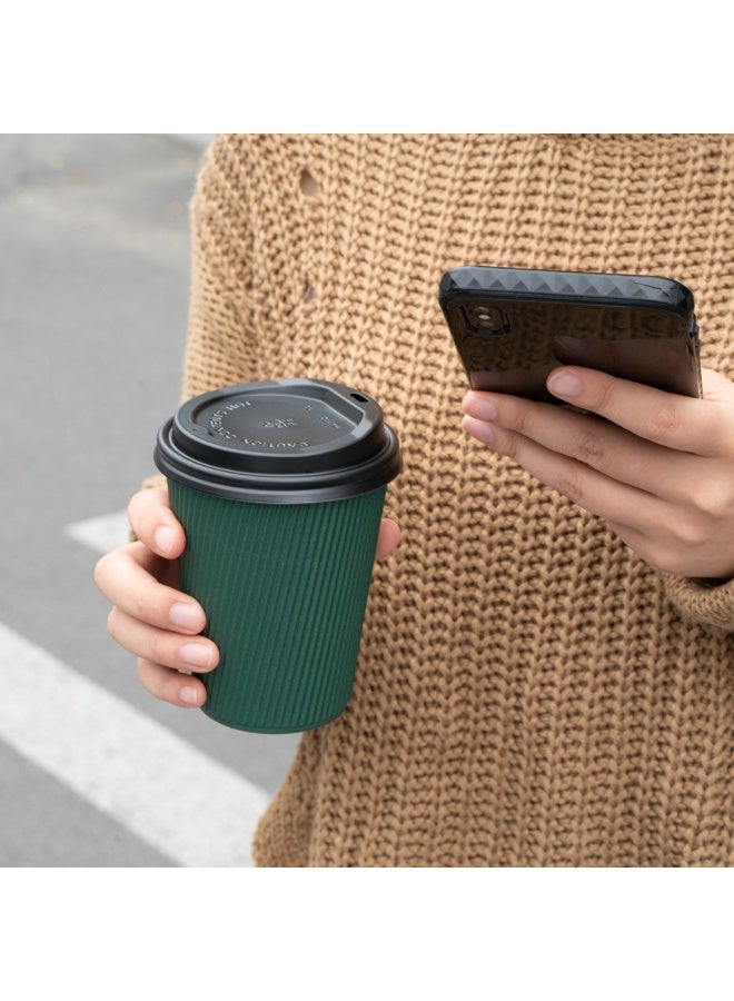 Restaurantware Restaurantware 12 Ounce Ripple Wall Disposable Coffee Cups, 500 Insulated Forest Green Paper Tumblers with Rolled Rim Design, Lids Sold Separately for Hot Drinks like Tea, Hot Chocolate and More  - Image 5