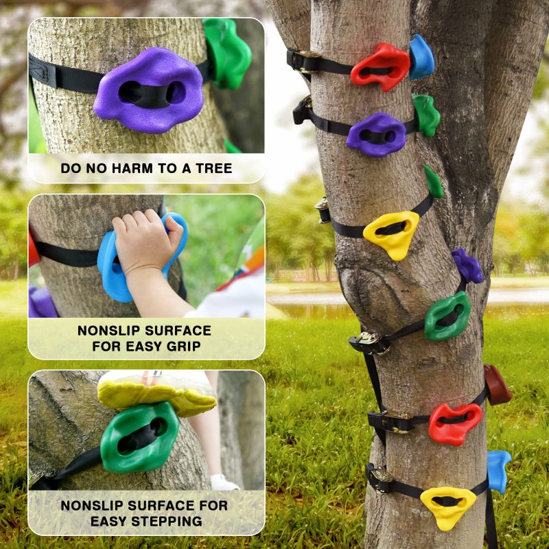 TOPNEW 12 Ninja Tree Climbing Holds for Kids Climber, Adult Climbing Rocks with 6 Ratchet Straps for Outdoor Ninja Warrior Obstacle Course Training - Image 3